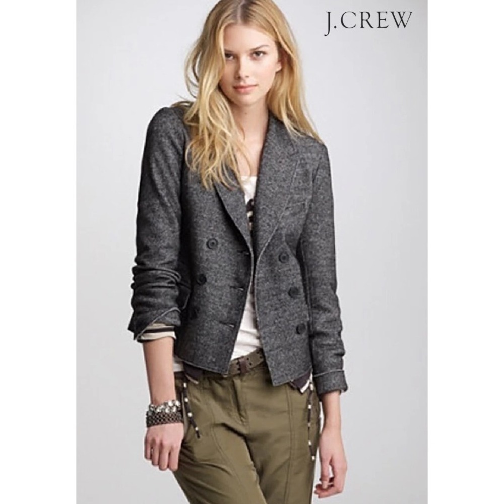 J. Crew Wool Marled Gray Black Thandie‎ Double Breasted Blazer Jacket Preppy 4